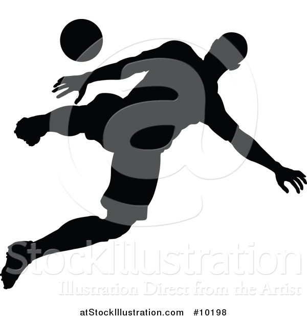 Vector Illustration of a Black Silhouetted Male Soccer Player in Action