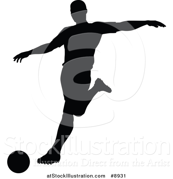 Vector Illustration of a Black Silhouetted Male Soccer Player in Action