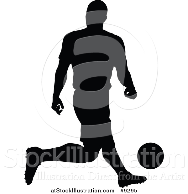 Vector Illustration of a Black Silhouetted Male Soccer Player in Action