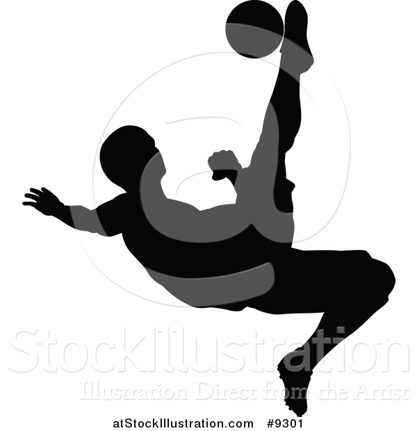 Vector Illustration of a Black Silhouetted Male Soccer Player in Action