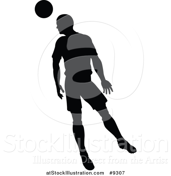 Vector Illustration of a Black Silhouetted Male Soccer Player in Action