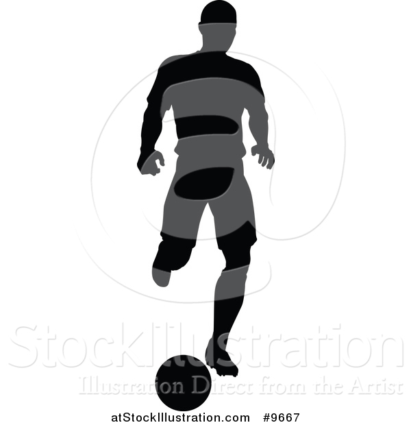 Vector Illustration of a Black Silhouetted Male Soccer Player in Action