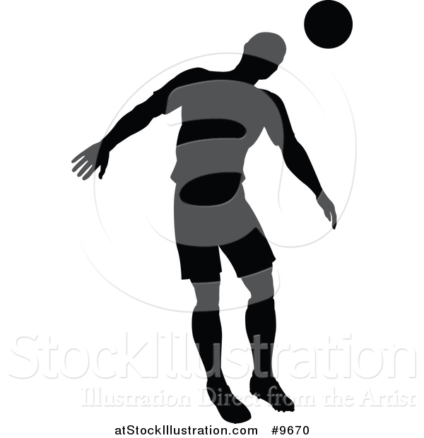 Vector Illustration of a Black Silhouetted Male Soccer Player in Action