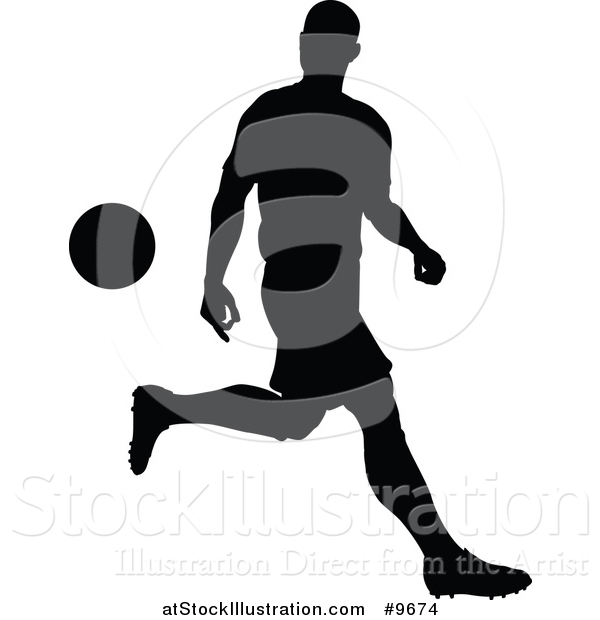 Vector Illustration of a Black Silhouetted Male Soccer Player in Action