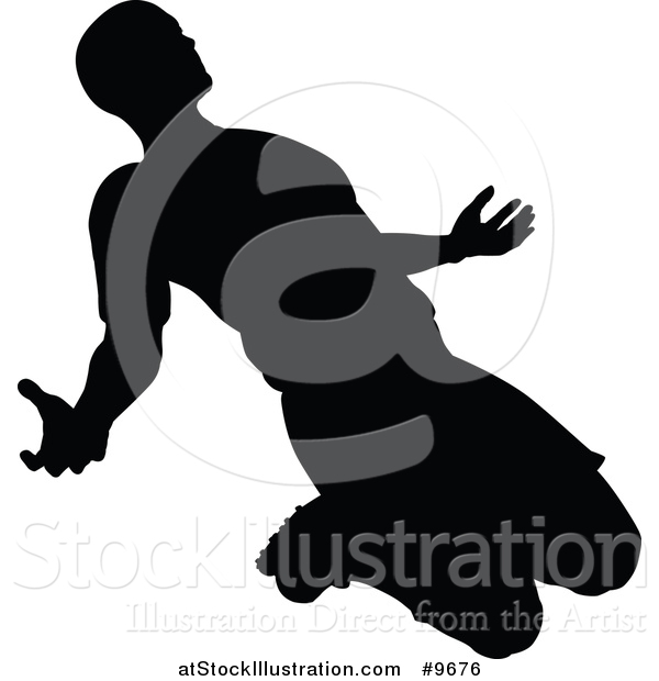 Vector Illustration of a Black Silhouetted Male Soccer Player in Action