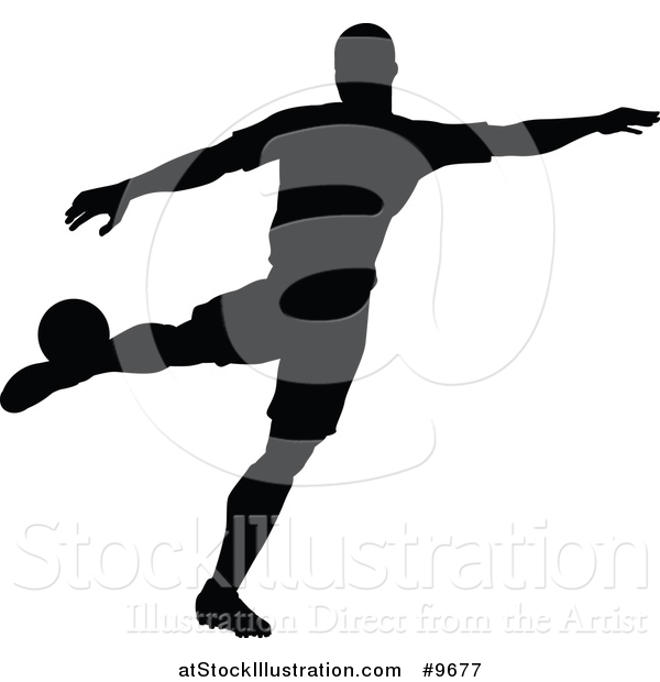 Vector Illustration of a Black Silhouetted Male Soccer Player in Action