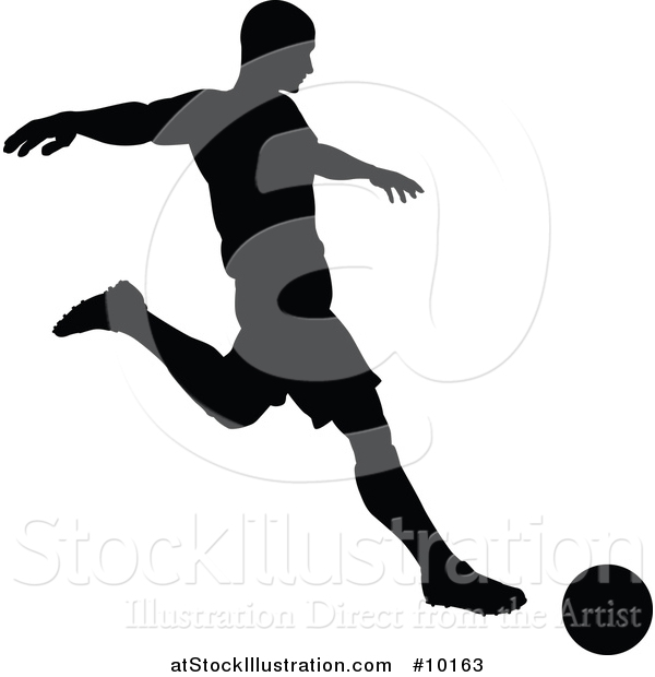 Vector Illustration of a Black Silhouetted Male Soccer Player Kicking