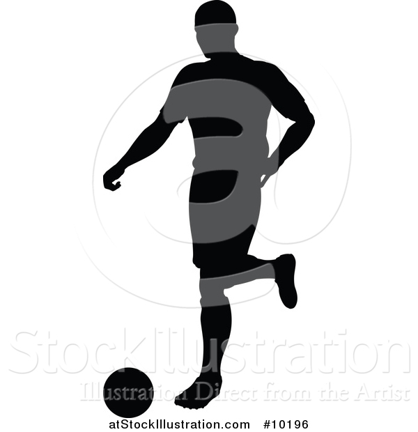 Vector Illustration of a Black Silhouetted Male Soccer Player Kicking