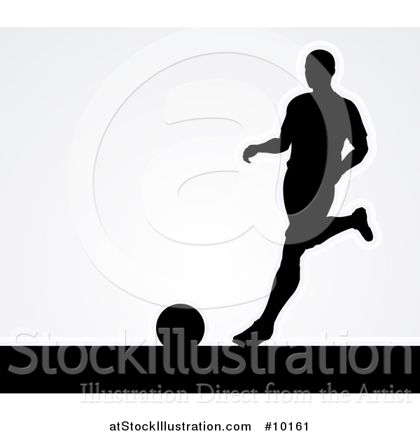 Vector Illustration of a Black Silhouetted Male Soccer Player Kicking over Gray