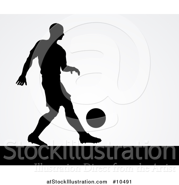 Vector Illustration of a Black Silhouetted Male Soccer Player Kicking over Gray