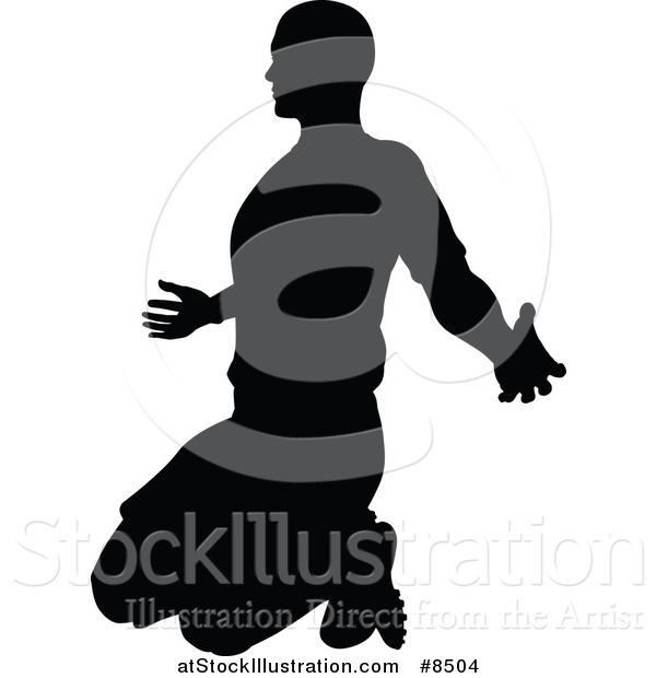 Vector Illustration of a Black Silhouetted Male Soccer Player Kneeling