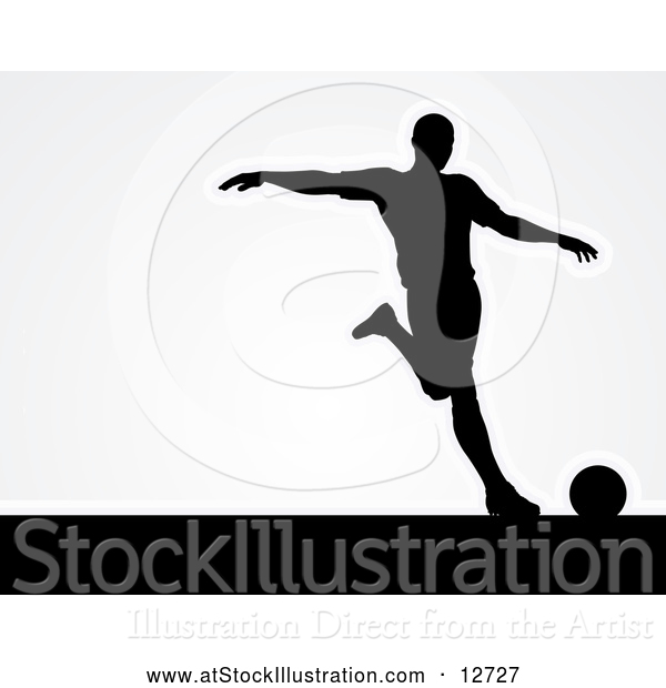 Vector Illustration of a Black Silhouetted Male Soccer Player over Gray