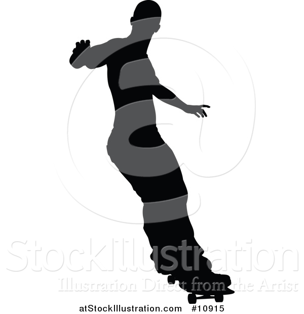 Vector Illustration of a Black Silhouetted Man Skateboarding