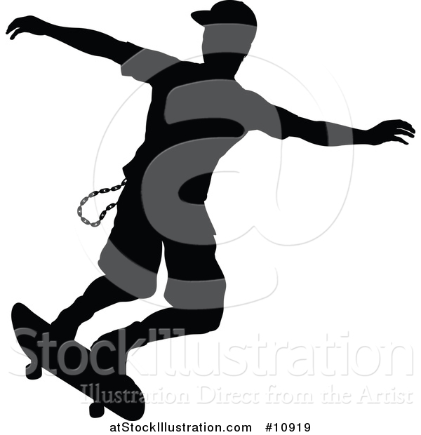 Vector Illustration of a Black Silhouetted Man Skateboarding