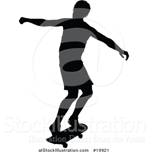 Vector Illustration of a Black Silhouetted Man Skateboarding