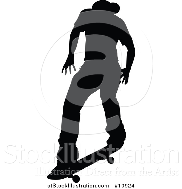 Vector Illustration of a Black Silhouetted Man Skateboarding