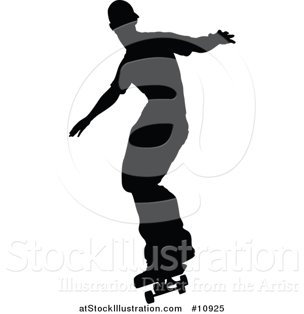 Vector Illustration of a Black Silhouetted Man Skateboarding