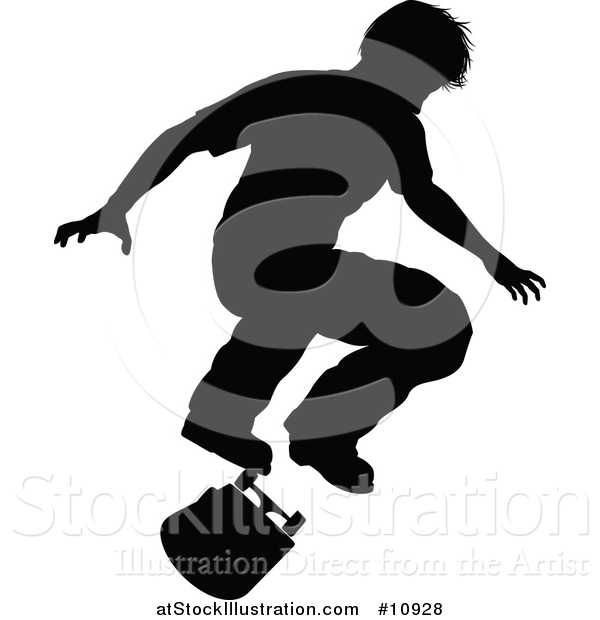 Vector Illustration of a Black Silhouetted Man Skateboarding
