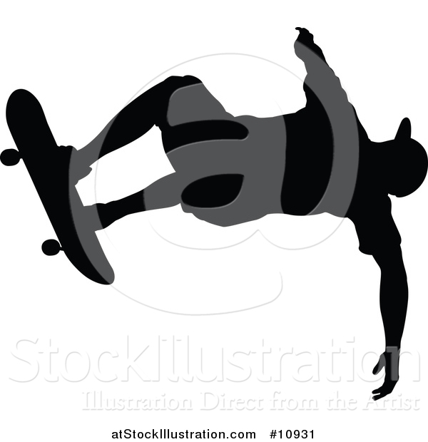 Vector Illustration of a Black Silhouetted Man Skateboarding