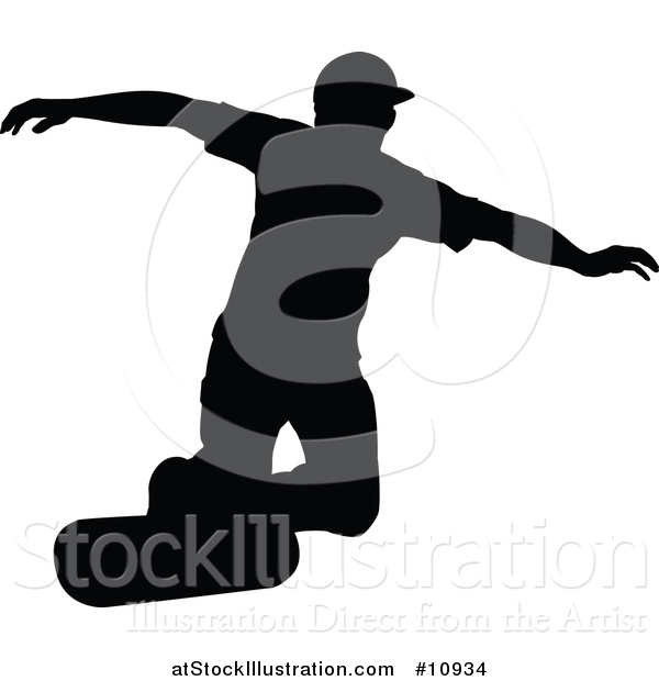 Vector Illustration of a Black Silhouetted Man Skateboarding