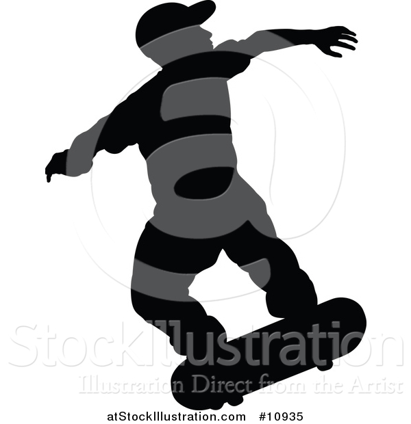 Vector Illustration of a Black Silhouetted Man Skateboarding