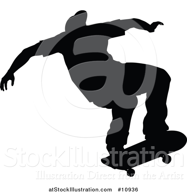 Vector Illustration of a Black Silhouetted Man Skateboarding