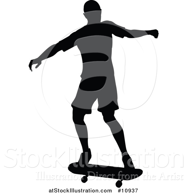 Vector Illustration of a Black Silhouetted Man Skateboarding