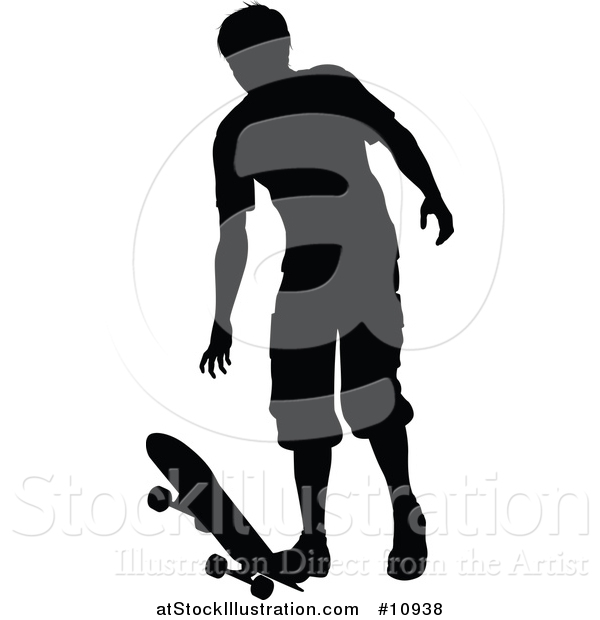 Vector Illustration of a Black Silhouetted Man Skateboarding