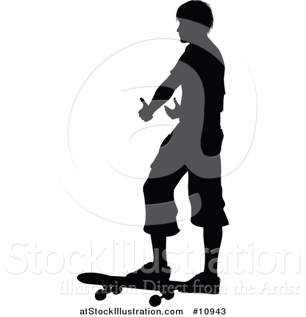 Vector Illustration of a Black Silhouetted Man Skateboarding