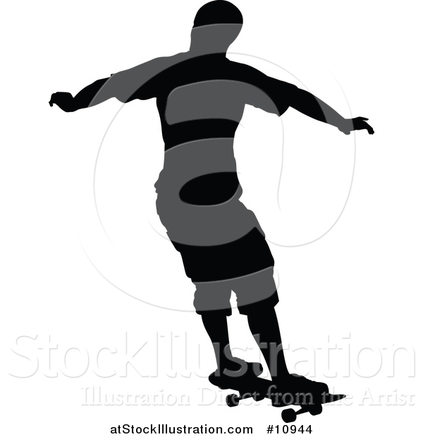 Vector Illustration of a Black Silhouetted Man Skateboarding