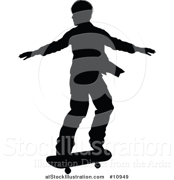 Vector Illustration of a Black Silhouetted Man Skateboarding