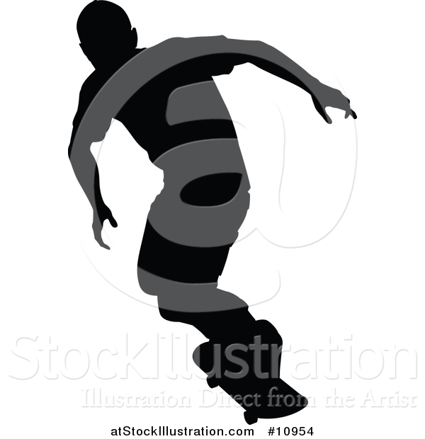 Vector Illustration of a Black Silhouetted Man Skateboarding