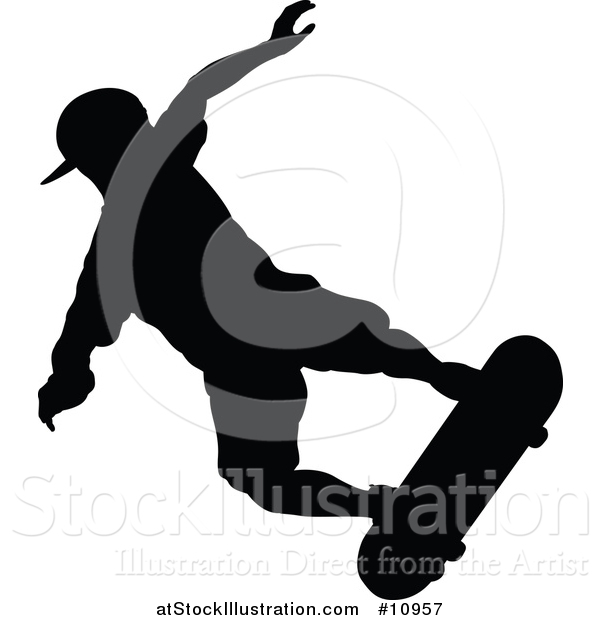 Vector Illustration of a Black Silhouetted Man Skateboarding