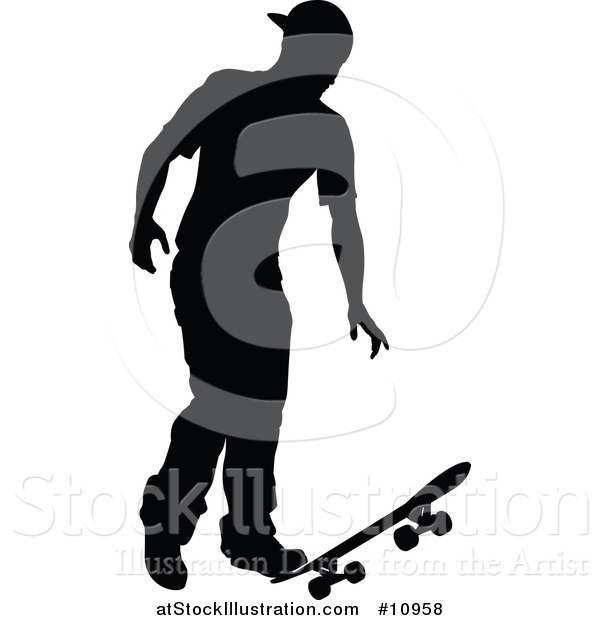 Vector Illustration of a Black Silhouetted Man Skateboarding