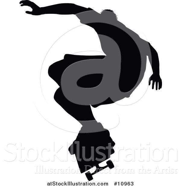 Vector Illustration of a Black Silhouetted Man Skateboarding