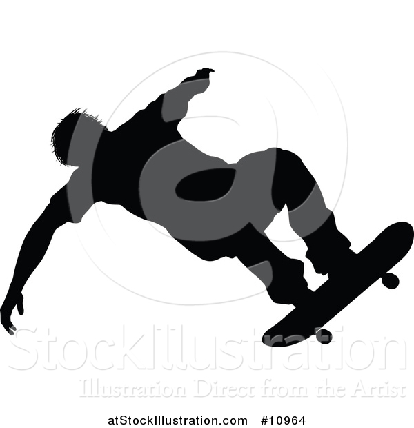 Vector Illustration of a Black Silhouetted Man Skateboarding