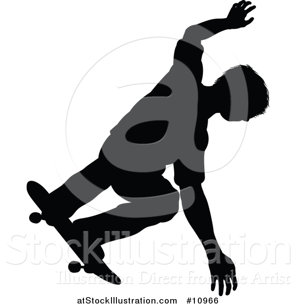 Vector Illustration of a Black Silhouetted Man Skateboarding