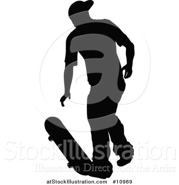 Vector Illustration of a Black Silhouetted Man Skateboarding