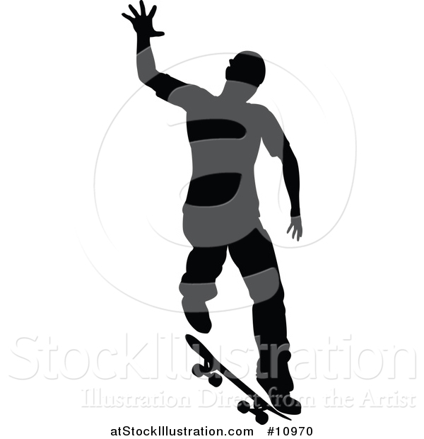 Vector Illustration of a Black Silhouetted Man Skateboarding