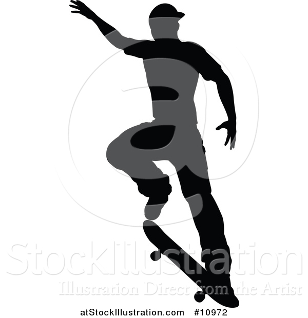 Vector Illustration of a Black Silhouetted Man Skateboarding