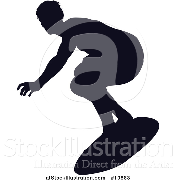 Vector Illustration of a Black Silhouetted Man Surfing