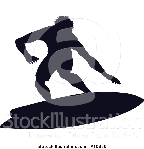 Vector Illustration of a Black Silhouetted Man Surfing