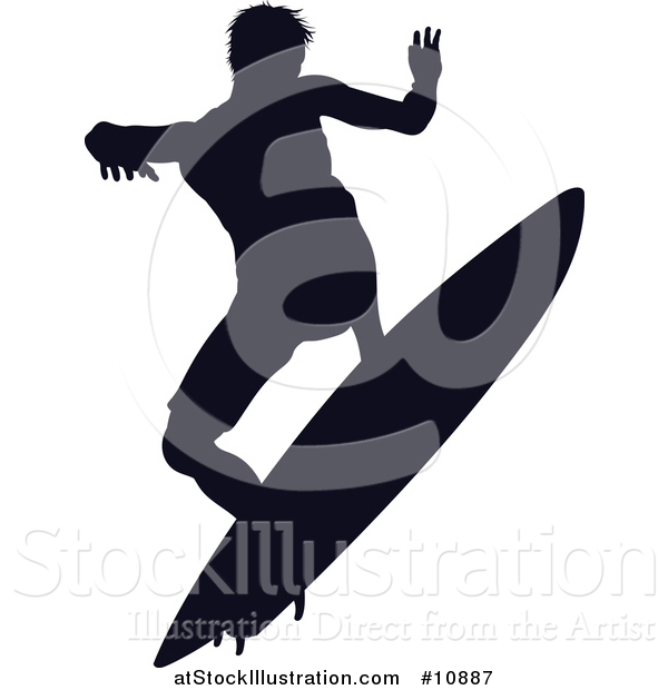 Vector Illustration of a Black Silhouetted Man Surfing