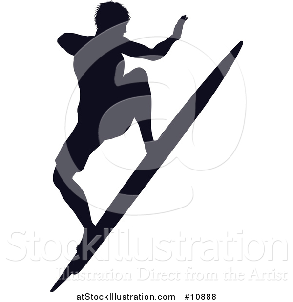 Vector Illustration of a Black Silhouetted Man Surfing