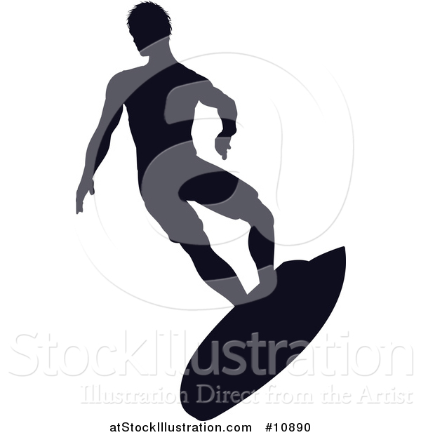 Vector Illustration of a Black Silhouetted Man Surfing