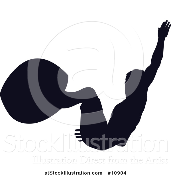 Vector Illustration of a Black Silhouetted Man Surfing