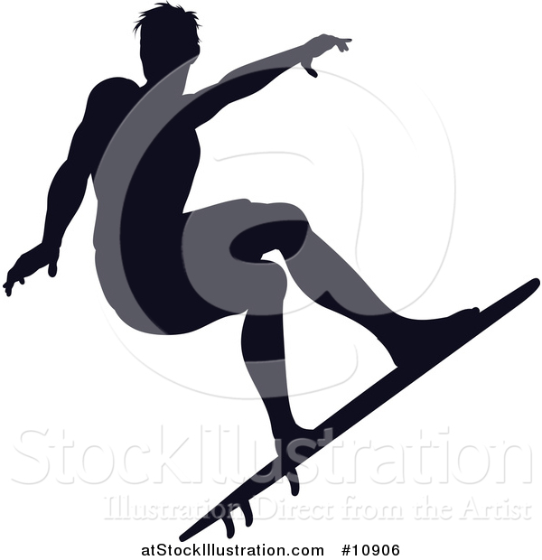 Vector Illustration of a Black Silhouetted Man Surfing