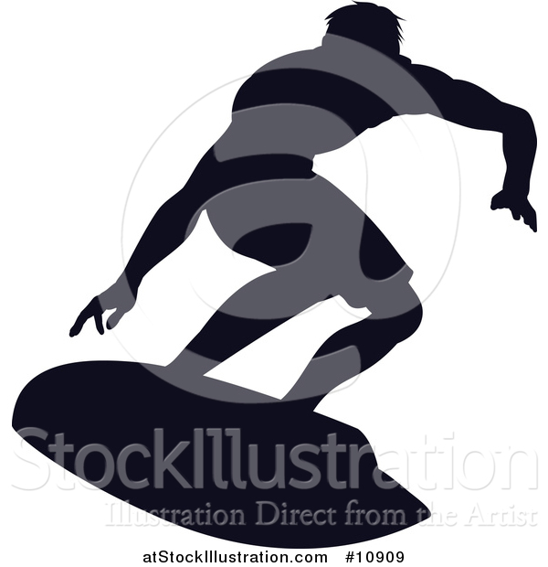 Vector Illustration of a Black Silhouetted Man Surfing