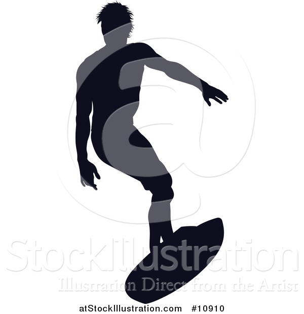 Vector Illustration of a Black Silhouetted Man Surfing