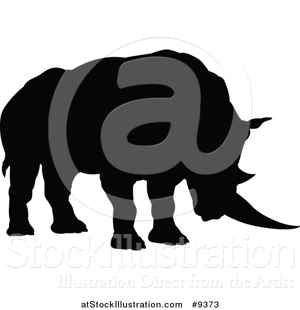 Vector Illustration of a Black Silhouetted Rhinoceros